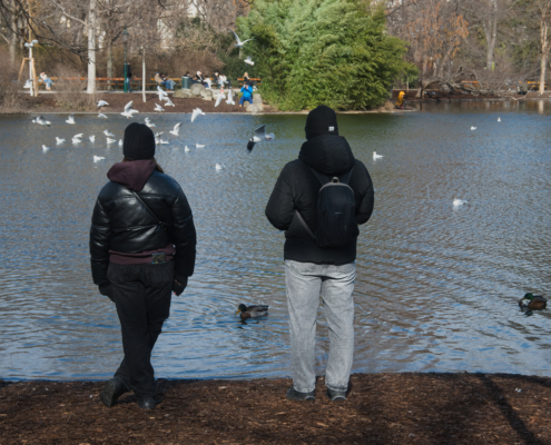 Pärchen beim Wasser im Stadtpark